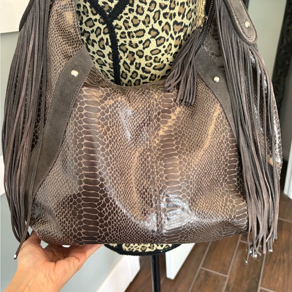 Express Gray Snakeskin Hobo Bag with Fringe - Picture 6 of 12